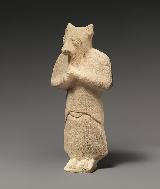 Limestone figure wearing a mask, 2nd quarter of the 6th century BCE