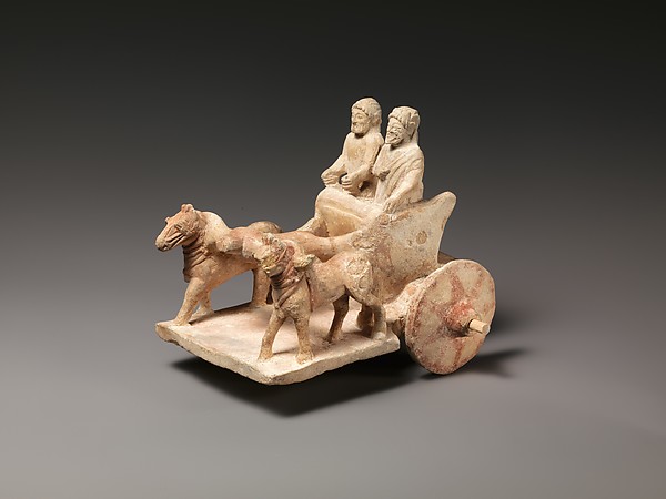 Limestone model of chariot drawn by two horses by an unrecorded maker, The Metropolitan Museum of Art