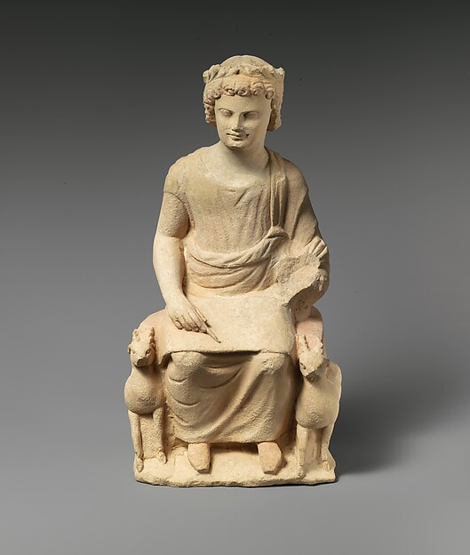 Limestone statue of an enthroned youth by an unrecorded maker, The Metropolitan Museum of Art