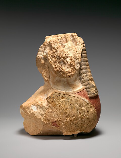 Fragmentary limestone sphinx, early 6th century BCE