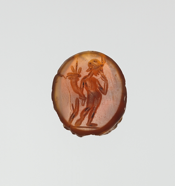 Carnelian scarab: Harpocrates with cornucopia