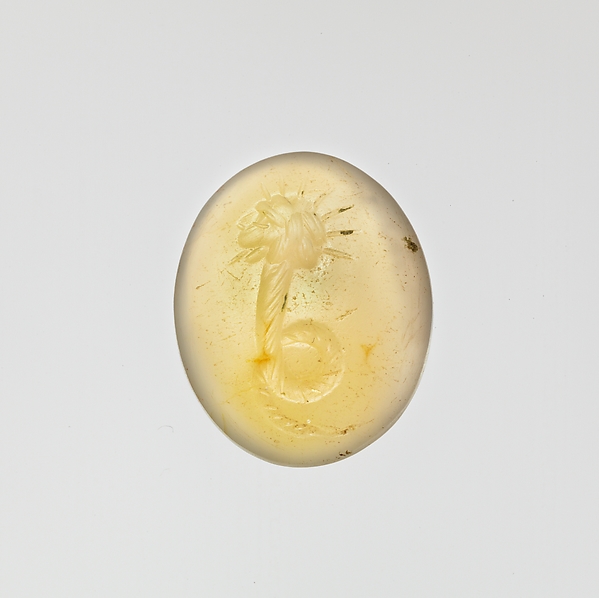Chalcedony intaglio: Lion-headed serpent