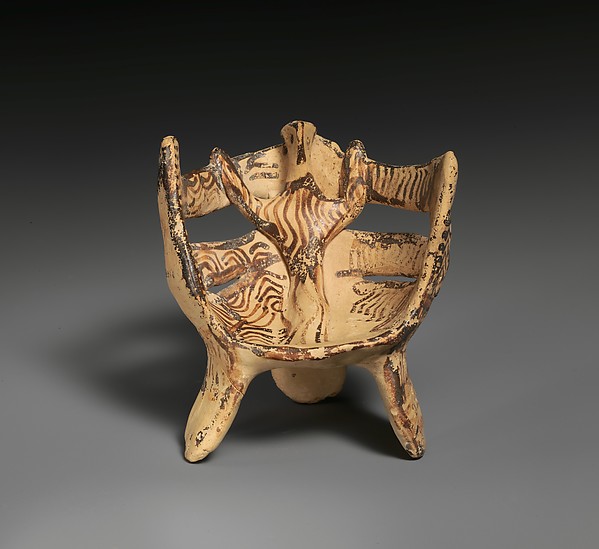 Terracotta female figure in three-legged chair, 13th century BCE