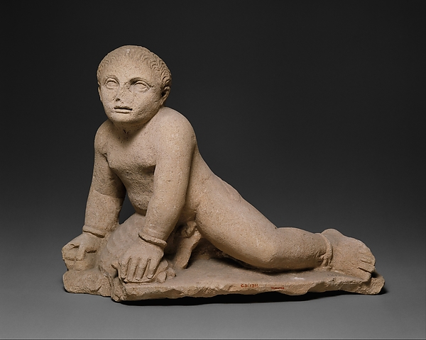 Limestone temple boy, late 5th century BCE