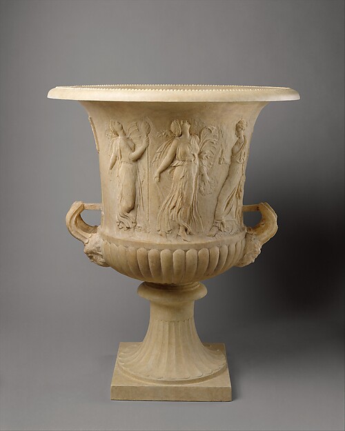 Marble calyx-krater with reliefs of maidens and dancing maenads by an unrecorded maker, The Metropolitan Museum of Art