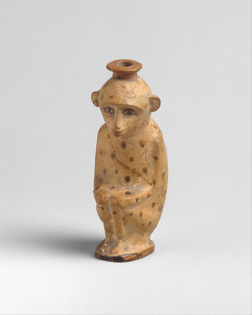 Terracotta aryballos (perfume vase) in the form of a monkey by an unrecorded maker, The Metropolitan Museum of Art