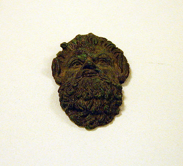Bronze handle attachment in the form of a satyr mask