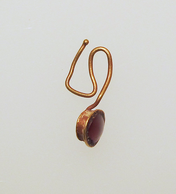 Earring-hook type with sard setting by an unrecorded maker, The Metropolitan Museum of Art