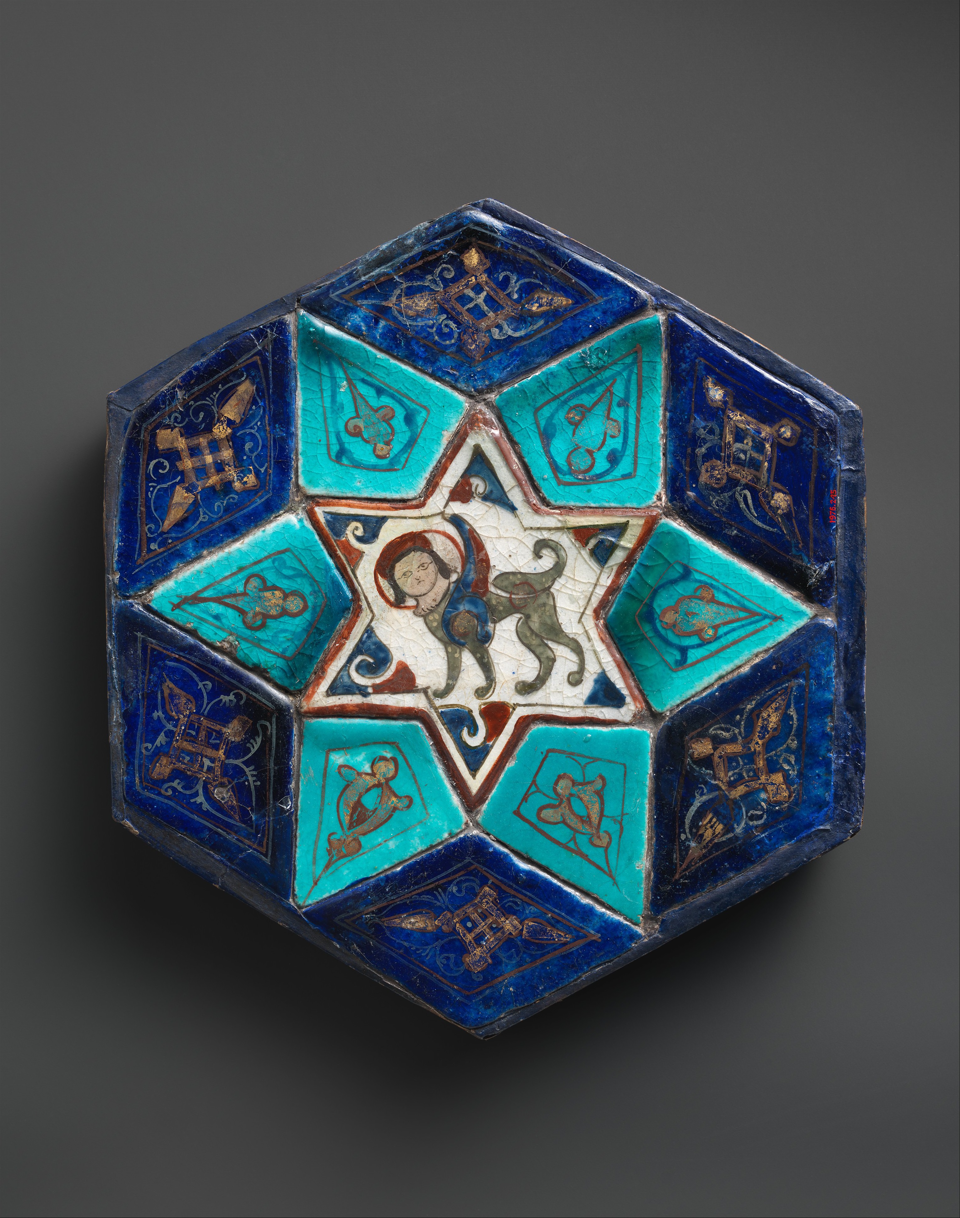 hexagonal tile ensemble with sphinx the metropolitan museum of art