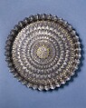 Bidri Tray with Petals, Zinc alloy; cast, engraved, inlaid with silver and brass