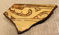 Ceramic Fragment, Earthenware; incised decoration through a white slip and coloring under transparent glaze