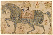 A Rider on an Epigraphic Horse, Ink, opaque watercolor, and gold on paper
