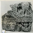 Fragment from a Two-Sided Sanctuary Screen with Birds Eating Grapes, Limestone, red pigment; carved in relief