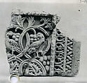 Fragment from a Two-Sided Sanctuary Screen with Birds Eating Grapes, Limestone, red pigment; carved in relief