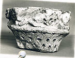 Fragment of a Capital with a Basket-Weave Pattern and Crosses, Limestone; carved