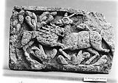 Limestone Fragment from a Frieze with a Lion Attacking an Ibex, Limestone; carved in relief