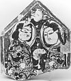 Cross-Shaped Tile Fragment, Stonepaste; overglaze luster-painted