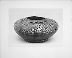 Pierced Blue Pot with Animals and Vegetal Scroll, Stonepaste; carved and pierced under transparent monochrome glaze