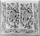 Towel, Linen, silk, and metal wrapped thread; embroidered