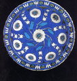 Blue-Ground Dish with Floral Design, Stonepaste; polychrome painted under transparent glaze