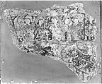 Fragment of Wall Painting with a Scene of Two Horsemen Slaying a Serpent, Gypsum plaster; painted