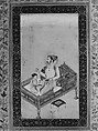"The Emperor Shah Jahan with his Son Dara Shikoh", Folio from the Shah Jahan Album, Painting by Nanha, Ink, opaque watercolor, and gold on paper
Margins: Gold and opaque watercolor on dyed paper