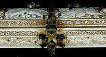 Pen Box, Ivory; carved; copper alloy mounts