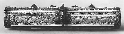 Pen Box, Ivory; carved; copper alloy mounts