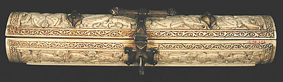 Pen Box, Ivory; carved; copper alloy mounts