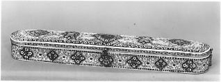 Pen Box with Flowers, Birds and Animals, Ivory; carved, incised, and inlaid with black lacquer and gold