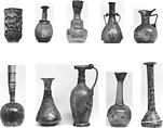 Bottle, Glass; free blown with applied decoration