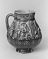 Ewer, Earthenware; molded decoration under dark blue glaze