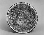 Bowl, Earthenware; buff slip, brown slip decoration, sgraffito, glazed