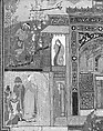"Shaikh San'an beneath the Window of the Christian Maiden", Folio18r  from a Mantiq al-Tayr (Language of the Birds), Farid al-Din `Attar (Iranian, Nishapur ca. 1142–ca. 1220 Nishapur), Opaque watercolor, silver, and gold on paper