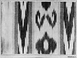 Textile Fragment, Silk, plain weave; resist-dyed (ikat), embroidered