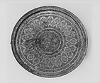Tray, Brass; inlaid with silver and black compound