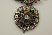 Necklace, Gold, enamel, silk