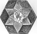 Hexagonal Tile Ensemble with Sphinx, Stonepaste; over- and underglaze-painted, gilded
