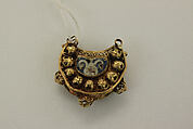 Earrings, Gold; filigree and cloisonné enamel