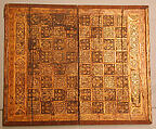 Painted and Inlaid Game Board, Wood; painted, varnished and gilded; with metal hinges