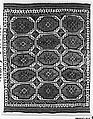 Carpet with Repeating Medallion Pattern on Red Background, Wool; (warp, weft, and pile); symmetrically knotted pile