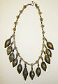 Ensemble, wool, cotton, metallic thread, ramie, animal skin, glass