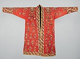 Coat (Choga), Ground fabric: hand-spun red plain-weave wool (warp and weft); embroidery: silk; facing: ikat silk (warp), cotton (weft); lining: roller-printed Russian cotton