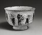 Bowl with Revolving Scrolls, Stonepaste; molded, pierced, incised, painted, and glazed