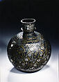 Base for a Water Pipe (Huqqa) with Poetry and Flowers, Zinc alloy; cast, engraved, inlaid with silver and brass (bidri ware)