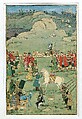 The Emperor Aurangzeb Carried on a Palanquin, Painting by Bhavanidas (active ca. 1700–1748), Opaque watercolor and gold on paper