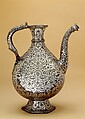 Bidri Ewer, Zinc alloy; cast, engraved, inlaid with silver and brass