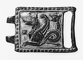 Belt Buckle, Bronze; cast, incised, and gilded