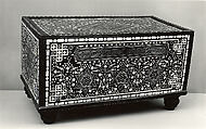 Bath Box, Wood; inlaid with bone and colored-wood, and lathe-turned feet