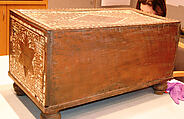 Bath Box, Wood; inlaid with bone and colored-wood, and lathe-turned feet